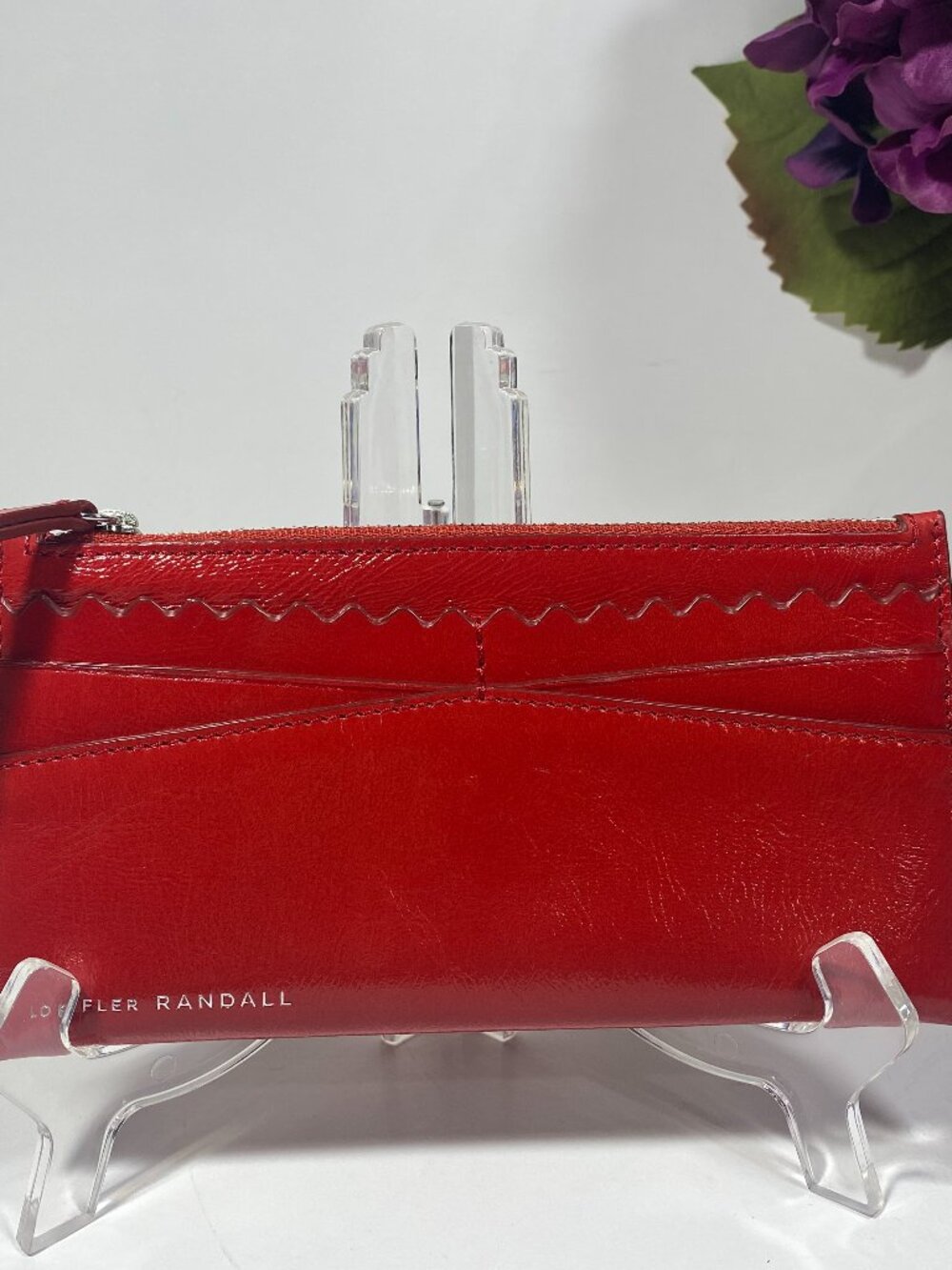 LOEFFLER RANDALL Women's Red Patent Leather Card Wallet Organizer 7 1/2”X4”